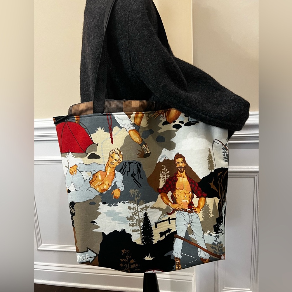 Unisex-Drawstring Unconstructed Tote Shoulder Bag. Glam Camping. Back-to-School